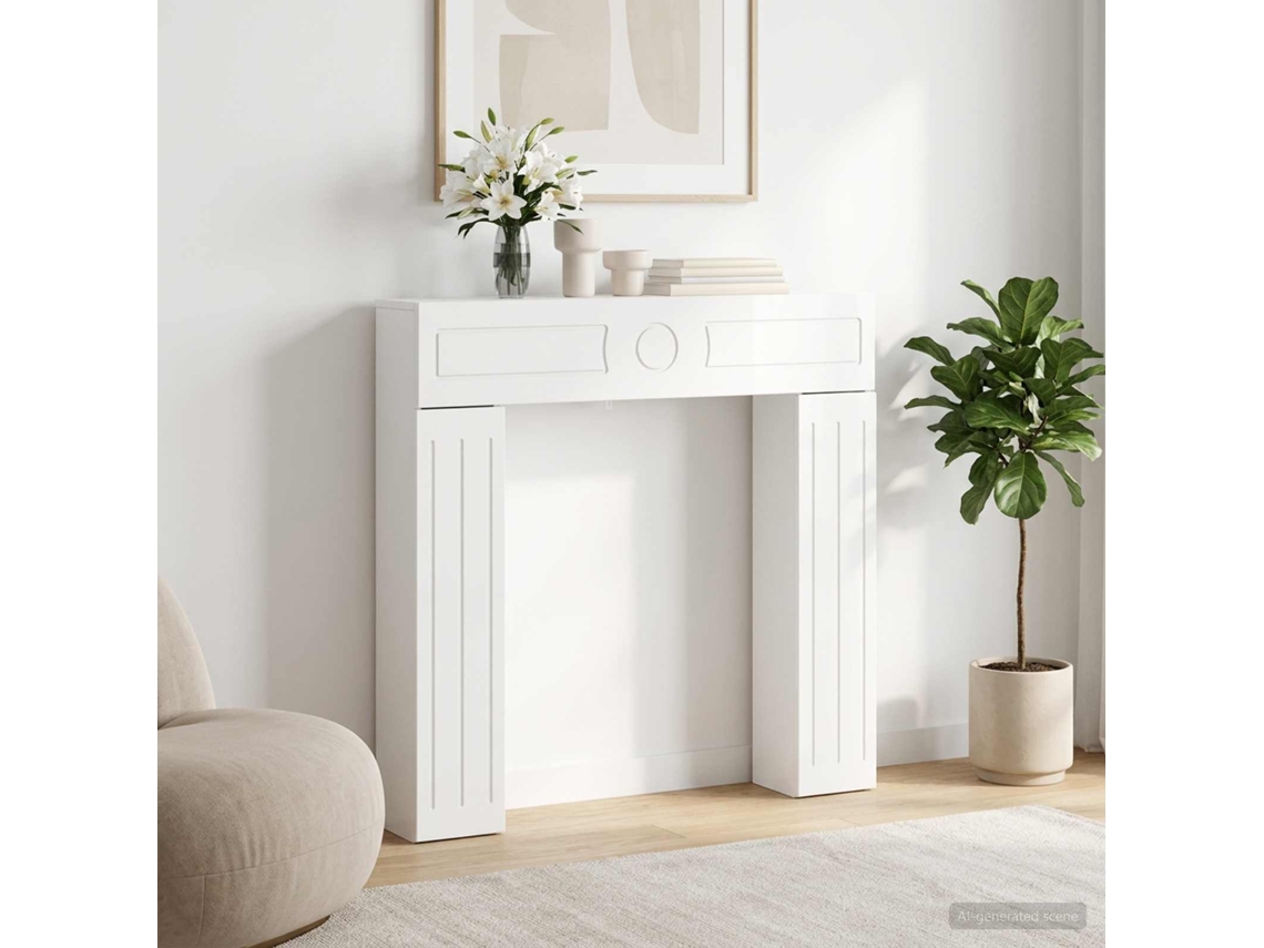 Vidaxl Moldura De Lareira Branco Brilhante 102 X 18 X 100,5 Cm