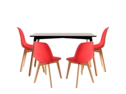 Conjunto Mesa Tower Retangular 120 X 80 Cm Preta E Pack 4 Cadeiras Synk Basic - Vermelho