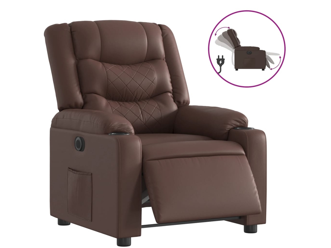 Conjunto 1 Poltrona Reclinável Elétrica Vidaxl Marrom Couro Sintético (77 X 93 X 99 Cm)