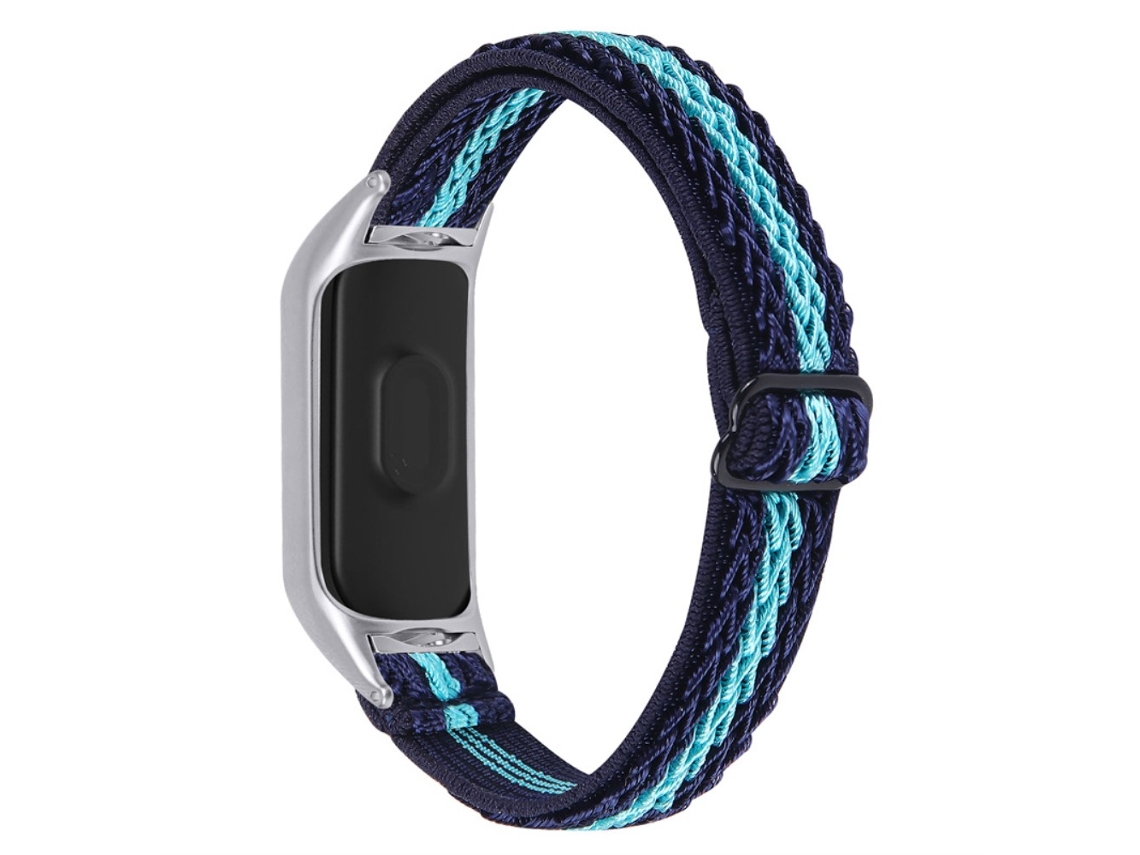 Bracelete de Nylon Laço Elástico Elástico Trançado Ajustável para Xiaomi Mi Band 7 Azul Da Meia Noite/Menta Verde