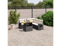 Vidaxl 6 Pcs Conjunto Sofás De Jardim C/ Almofadões Vime Pe Preto