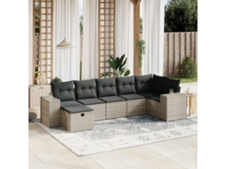 Vidaxl 7 Pcs Conjunto Sofás P/ Jardim C/ Almofadões Vime Pe Cinzento