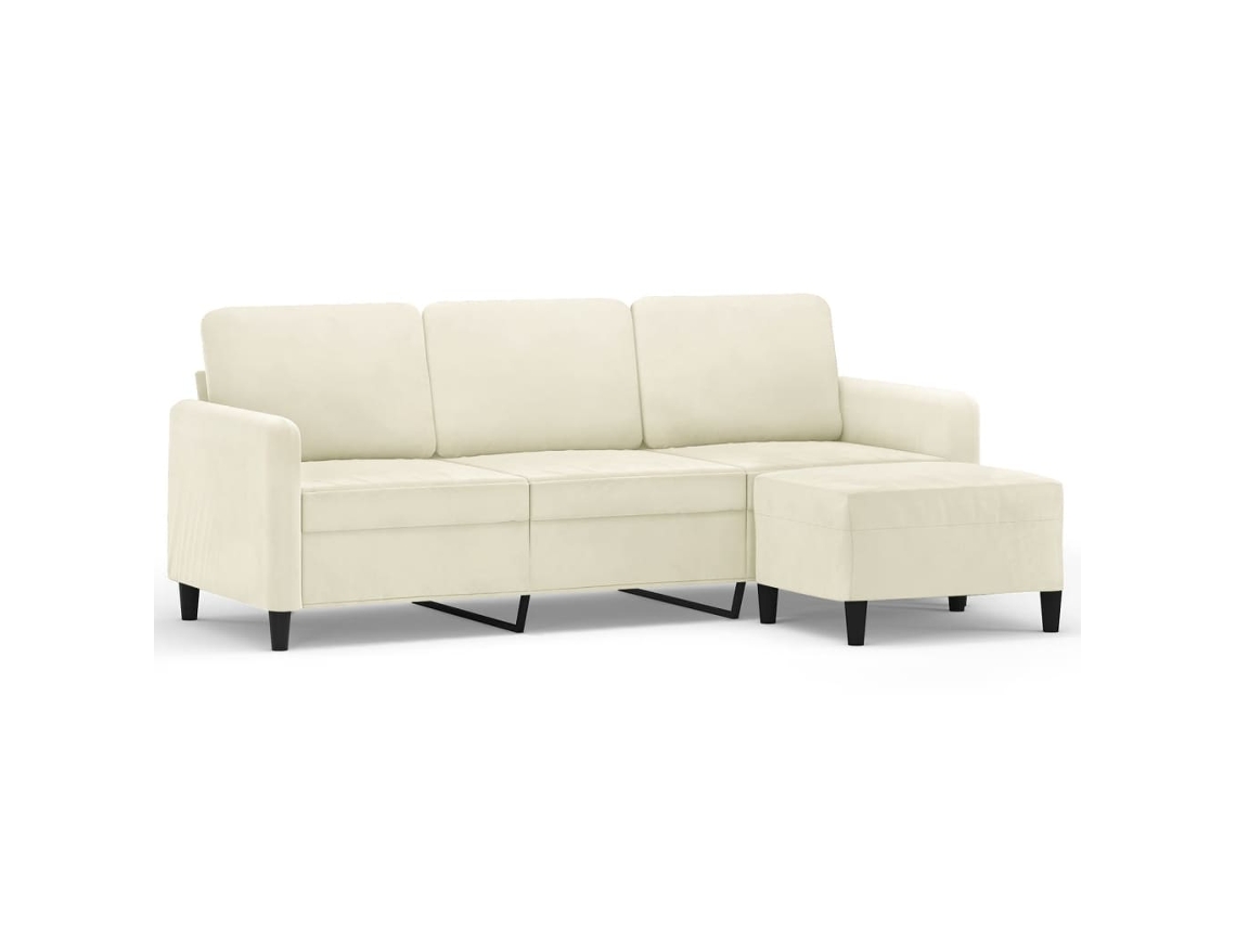 Sofá de 3 lugares com apoio de pés VIDAXL Creme Veludo (180 cm)