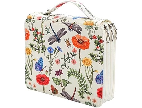 Estojo organizador portátil colorido de 9 x 2,5 x 8 polegadas com 120 compartimentos e design impresso para aquarelas ou marcadores Miraflow.