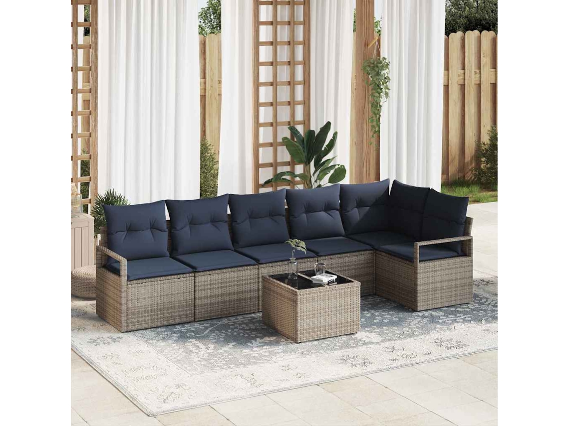 Vidaxl Conjunto De Sofás 7 Unid. Cinzeto Vime Pe