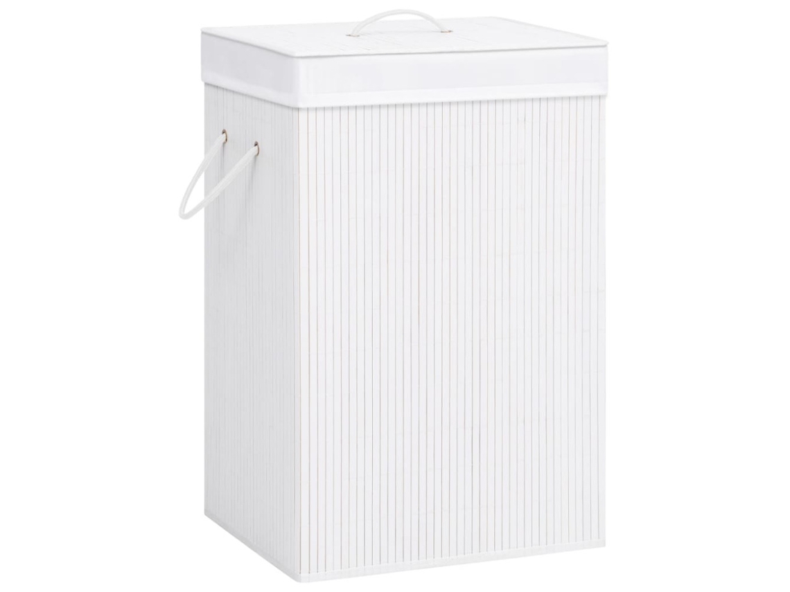 Cesto De Roupa Suja De Bambu Com 1 Compartimento, Branco, Para Organizar E Guardar Roupa Suja De Forma Prática