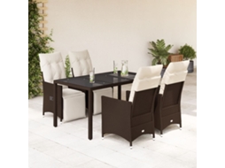 Vidaxl 5 Pcs Conjunto Bistrô P/ Jardim C/ Almofadões Vime Pe Castanho