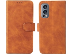 Capa Fólio Tipo Fecho para Oneplus Oneplus Nord 2 5G HONGWE. Pele Magnética Premium Castanho