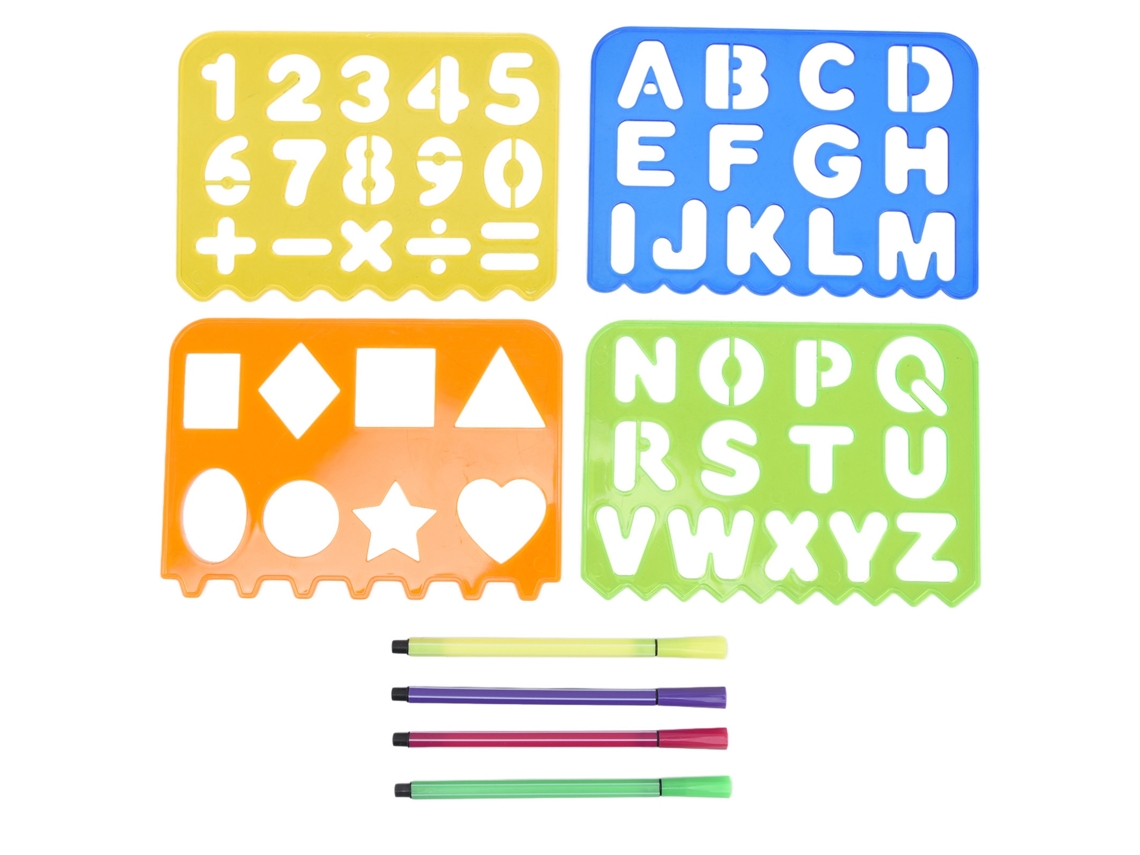 Kit de estênceis Mali para crianças - Régua - Letras, Números e Formas Geométricas - Ferramenta de Aprendizagem