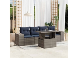 Vidaxl Conjunto De Sofá De Jardim De 5 Peças Com Almofadas Em Rattan Sintético Cinza