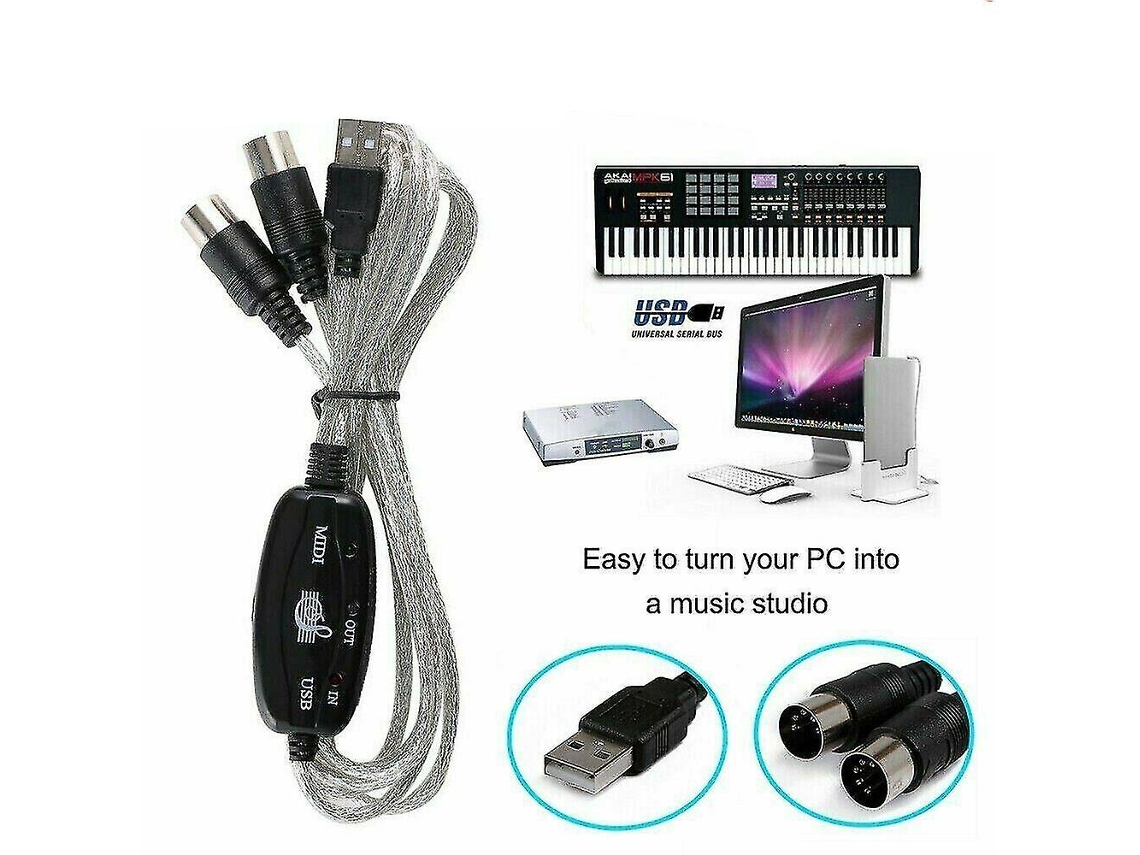Cabo adaptador conversor de interface USB para MIDI para teclado musical Mac Windows 7 8 10 Slowmoose