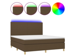 Cama Box Spring com Colchão e Led Tecido Castanho Escuro MAISON EXCLUSIVE (160x200 cm)