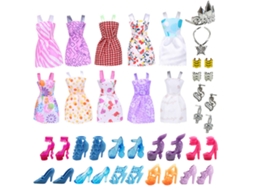 Primerox 30 Peças Roupa e Acessórios para Boneca Sapatos Saias Jóias Conjunto Infantil