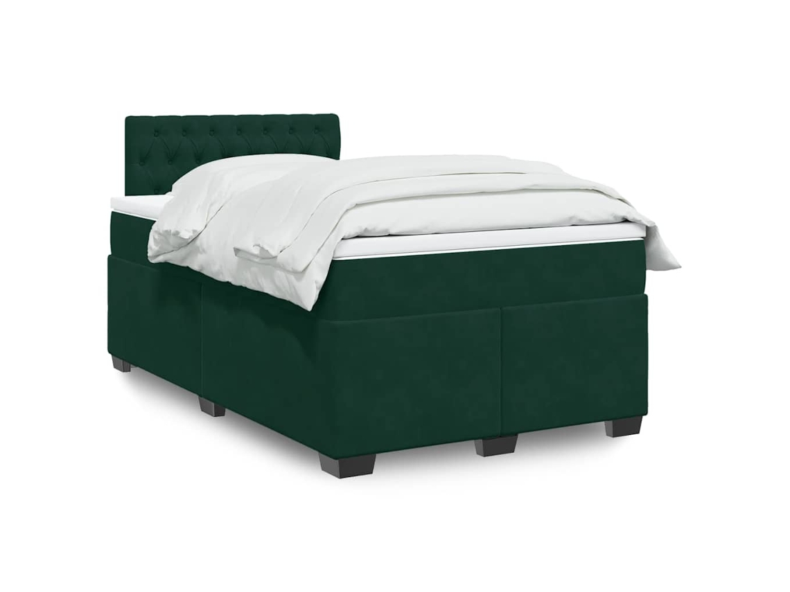 Vidaxl Cama Boxspring Com Colchão 120x200 Cm Veludo Verde-escuro