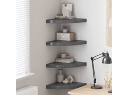 Vidaxl Prateleiras Canto Suspensas 4 Pcs 35x35x3,8cm Mdf Cinza Brilh.