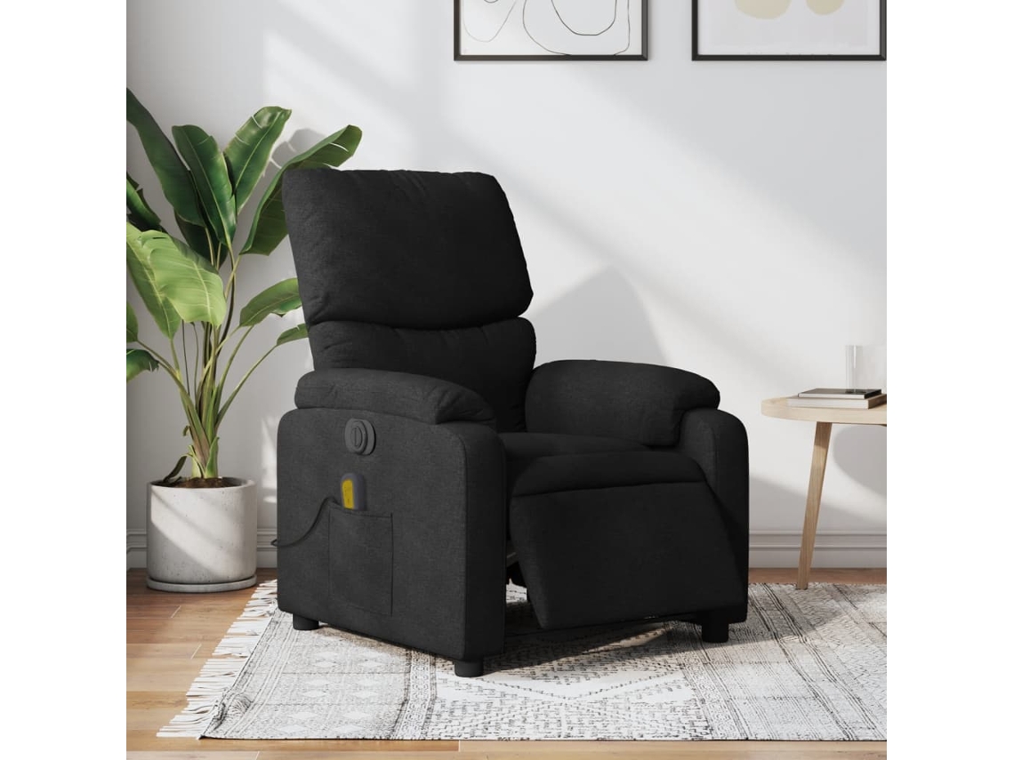Vidaxl Poltrona Reclinável De Massagens Elétrica Tecido Preto