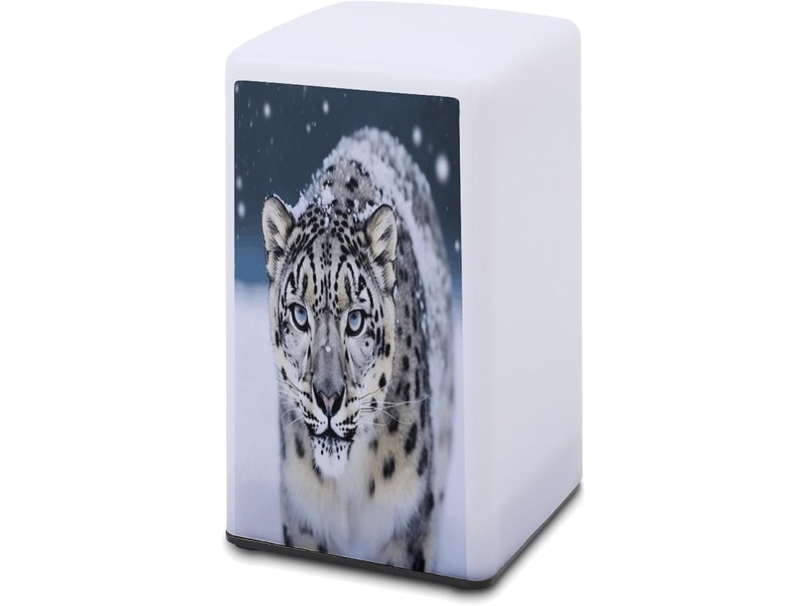 Luminária De Mesa A Bateria Com Estampa Leopardo Das Neves Olhos Azuis, Ideal Para Leitura Em Escritórios E Quartos
