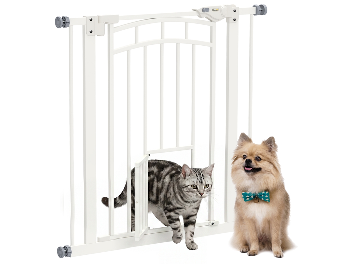 Portão Segurança Cães 74 Extensão Pressurizada Dupla Trava Porta Escada 80cm Branca Moderno