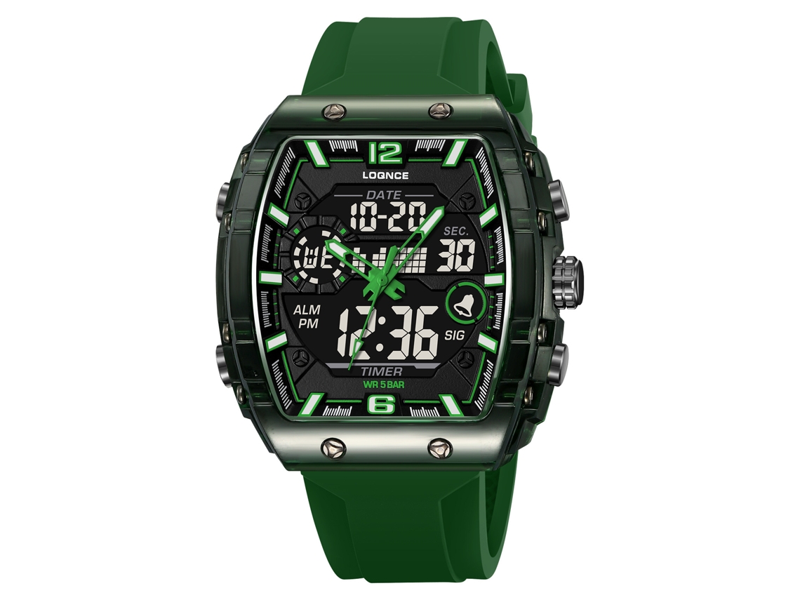 Relógio de Pulso Eletrônico Digital Luminoso e Elegante, À Prova D'água, na Cor Verde Militar, para Homens. MDUG