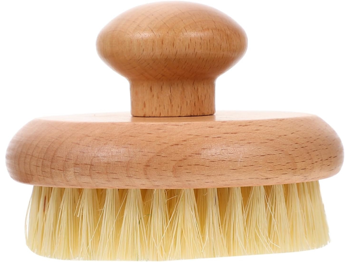 Escova De Banho Esfoliante Solustre Com Cabo Curto Madeira Natural Para Limpeza Corporal, Massagem Na Pele E Estimulação
