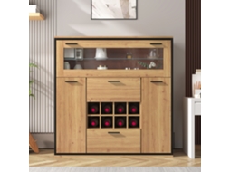 Sideboard Weinschrank, Doppeltüren, Glasregal, Weinhalterung, Stilvoll, Aufbewahrung-hm