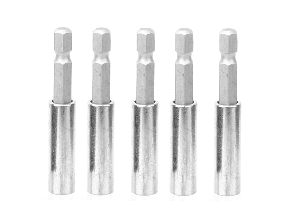 Kit 5 Adaptadores de Bit Magnético Chave Hexagonal Pneumática Aço Cr V