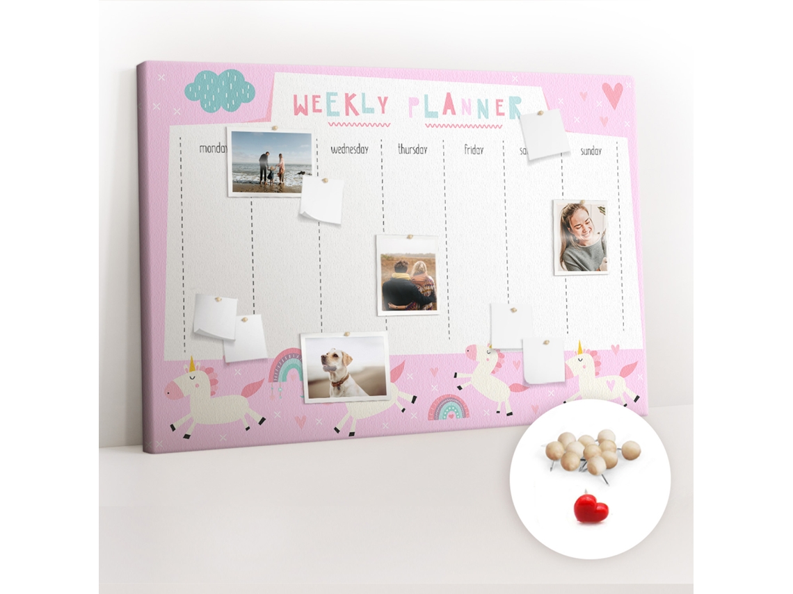 Quadro De Cortiça Com Impressão Planeador Semanal Infantil Para O Corredor Espelharte (120x80 Cm)