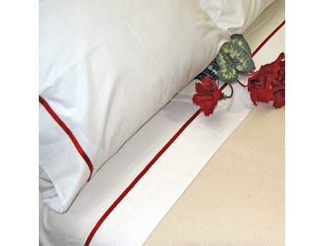Jogo de Cama com Aplicação Cetim Vermelho 3Pcs 240x270cm — 100% Algodão