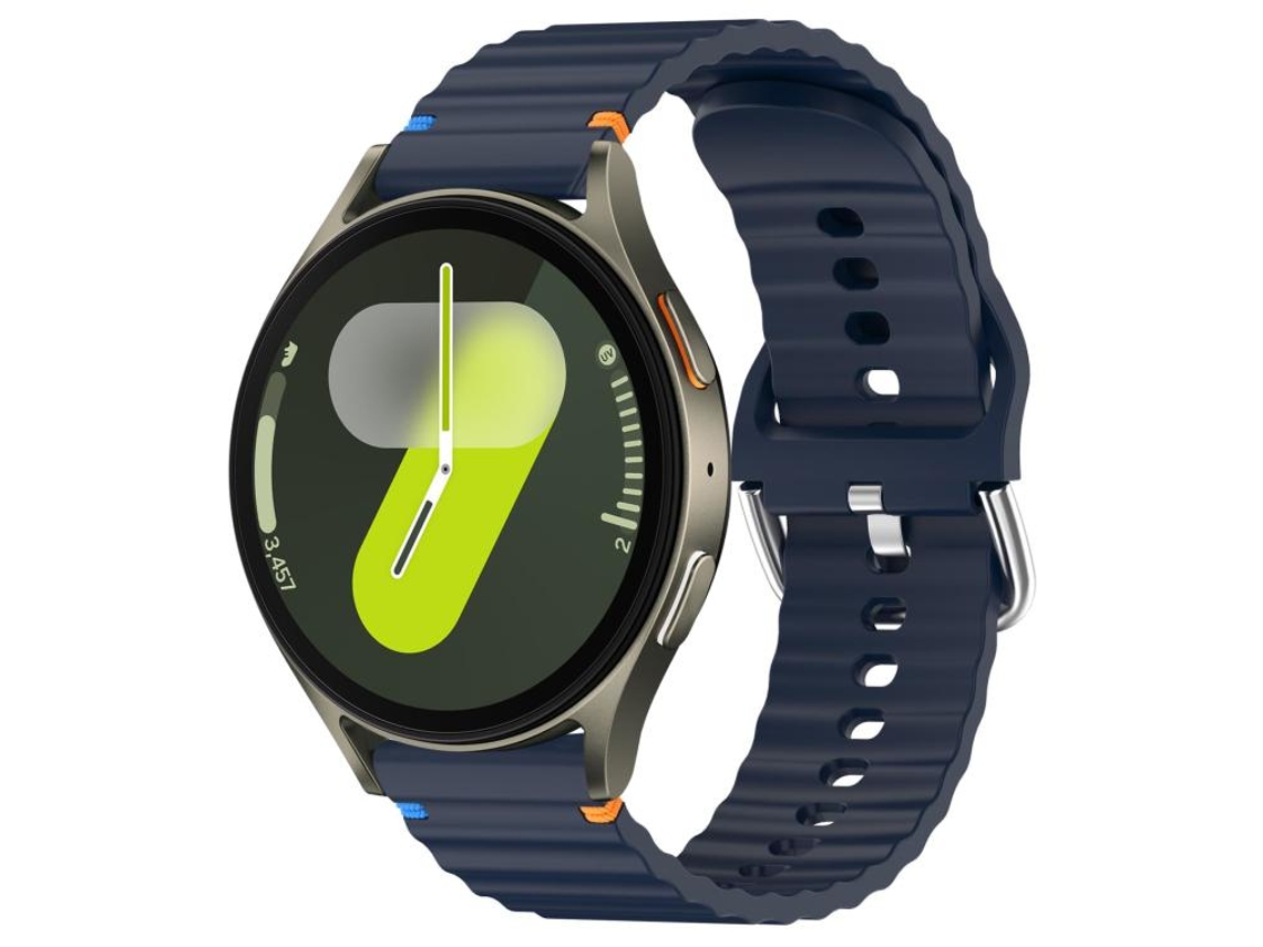 Bracelete Para Samsung Galaxy Watch 7 (40/44mm) - Silicone Com Grãos Ondeado Costurado (20mm) - Azul Meia-noite