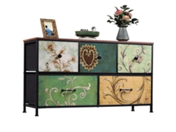 Cómoda 100x30x55,2 Cm Com 5 Gavetas, Móvel De Arrumação Vintage Pintado, Aparador Com Estrutura Metálica Preta, Mdf