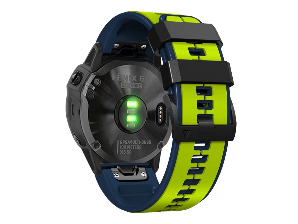Bracelete Silicone Duas Cores 22Mm para Garmin Descent G1/Fenix 7/Fenix 6 Pro/Fenix 5 Plus Lima/Azul