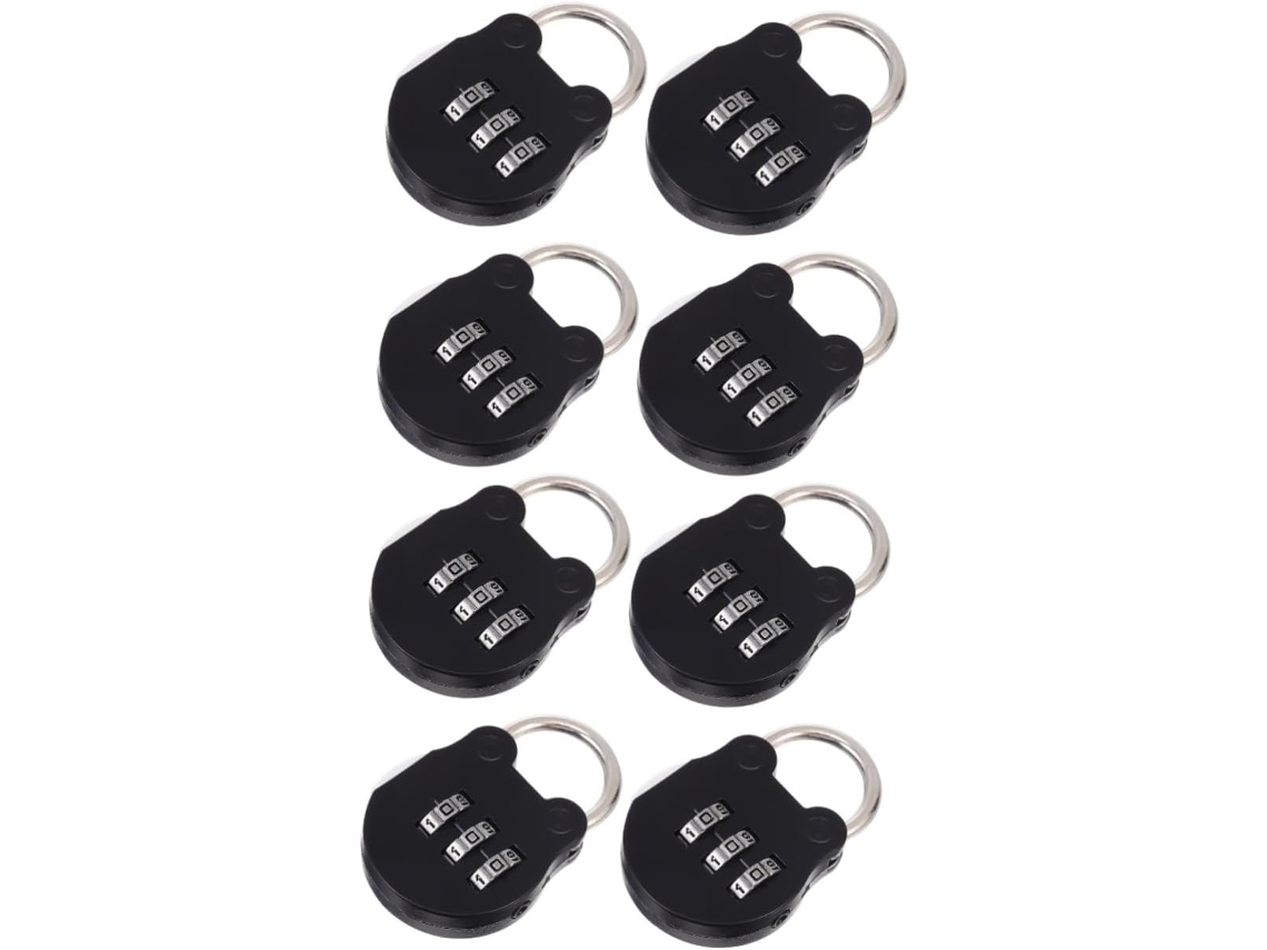 Conjunto De 8 Cadeados Combinação Metal Com Três Dígitos Para