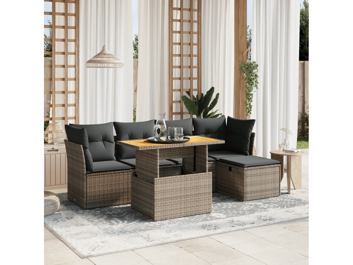 Vidaxl 6 Pcs Conjunto Sofás de Jardim com Almofadões Vime Cinzento
