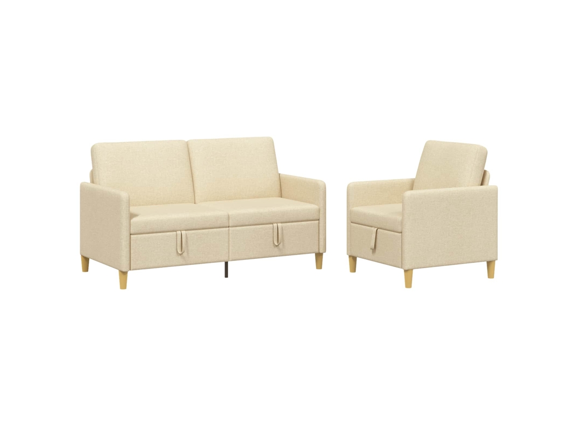 Conjunto de Sofá com Armazenamento 2 Pcs Creme Poliéster SYFAX