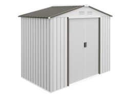 Abrigo de Jardim 213x130x185 cm, com 2 Portas Deslizantes e 4 Janelas, Branco e Cinza Envio Rápido