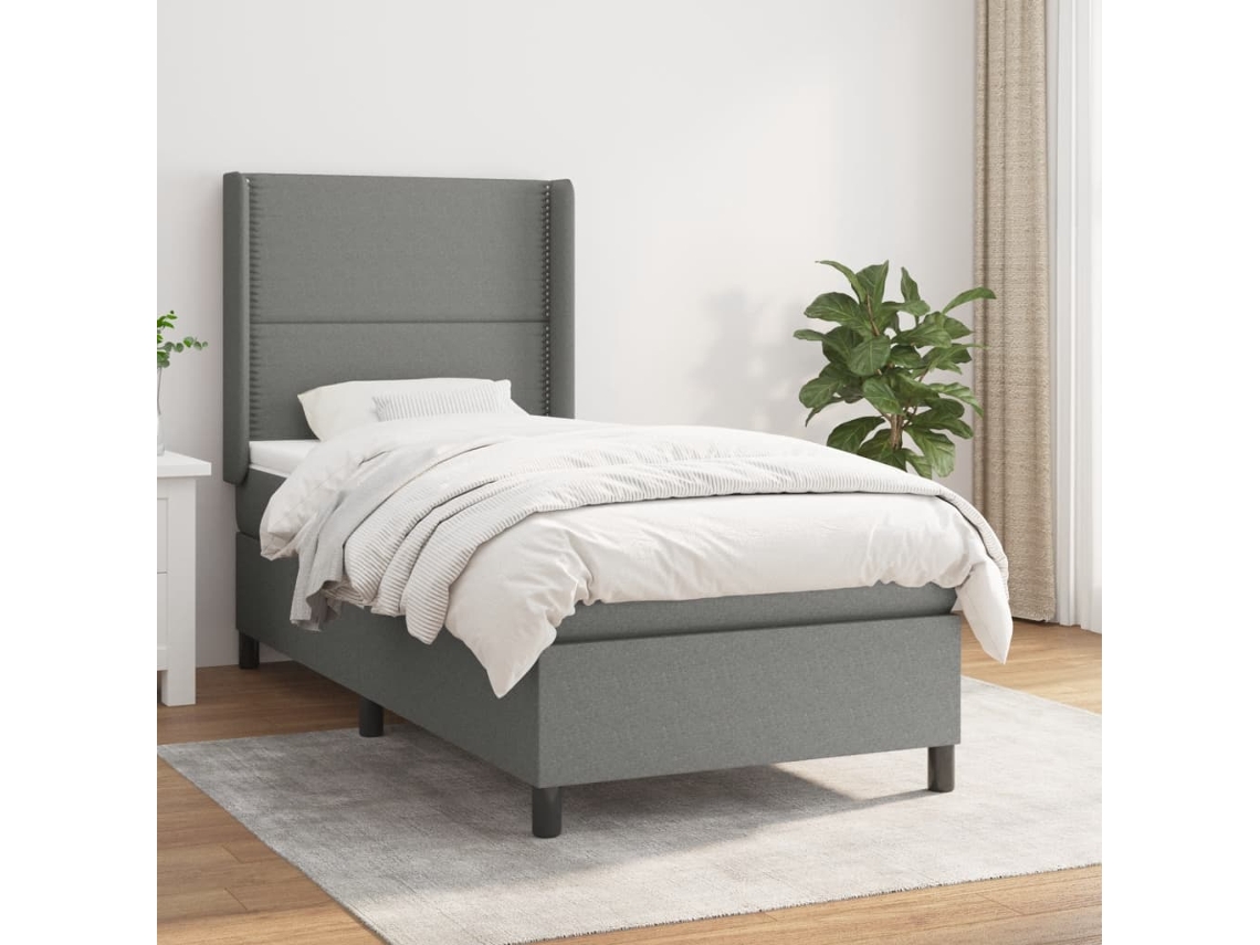 Vidaxl Cama Com Molas/colchão 100x200 Cm Tecido Cinza-escuro