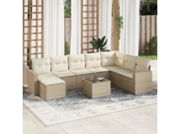 Vidaxl 9 Pcs Conjunto De Sofás P/ Jardim Com Almofadões Vime Pe Bege