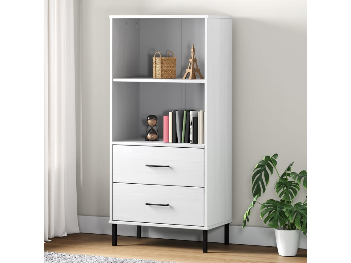 Vidaxl Estante C/ 2 Gavetas 60x35x128,5 Cm Madeira Maciça Oslo Branco