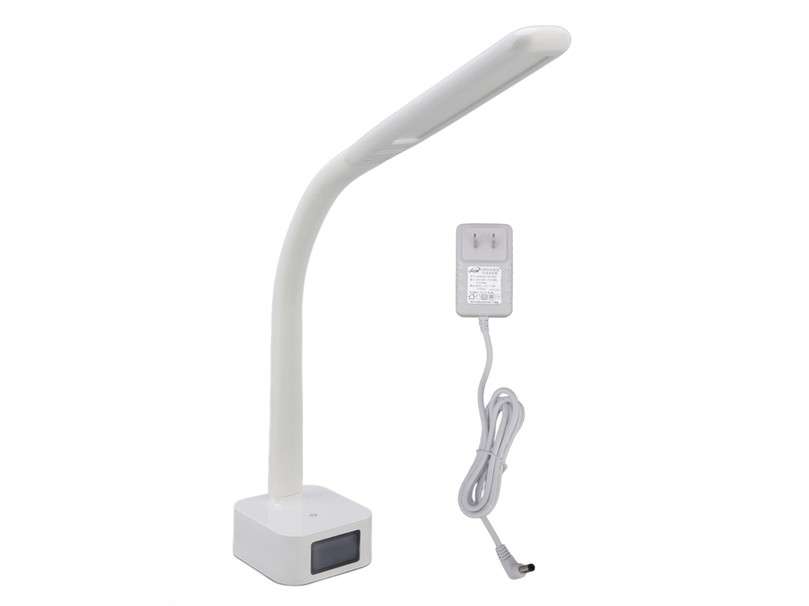 Rebe-lâmpada De Escritório Led Com 3 Níveis De Dimmer, Proteção Ocular, Braço De Silicone Macio, Tela Led E Relógio Despertador