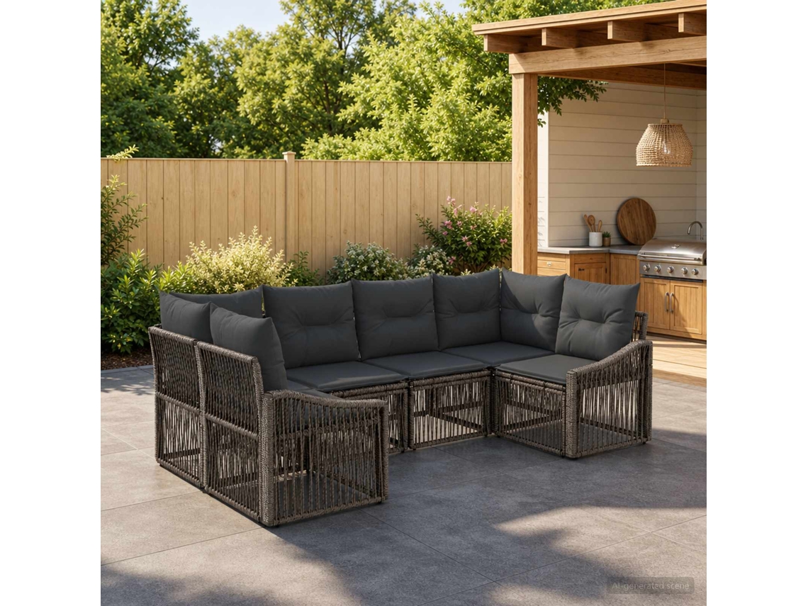 Vidaxl Conjunto De Sofá De Jardim 6 Unid. 6-número De Lugares Cinzento