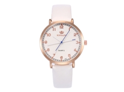 Relógio de quartzo moderno com pulseira de couro PU para casais, mostrador redondo casual simples, branco.