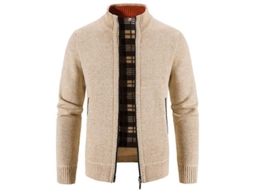 Cardigan De Poliéster Com Gola Alta, Manga Longa, Modelo Solto, Acolchoado - Tamanhos M A 4xl Bege