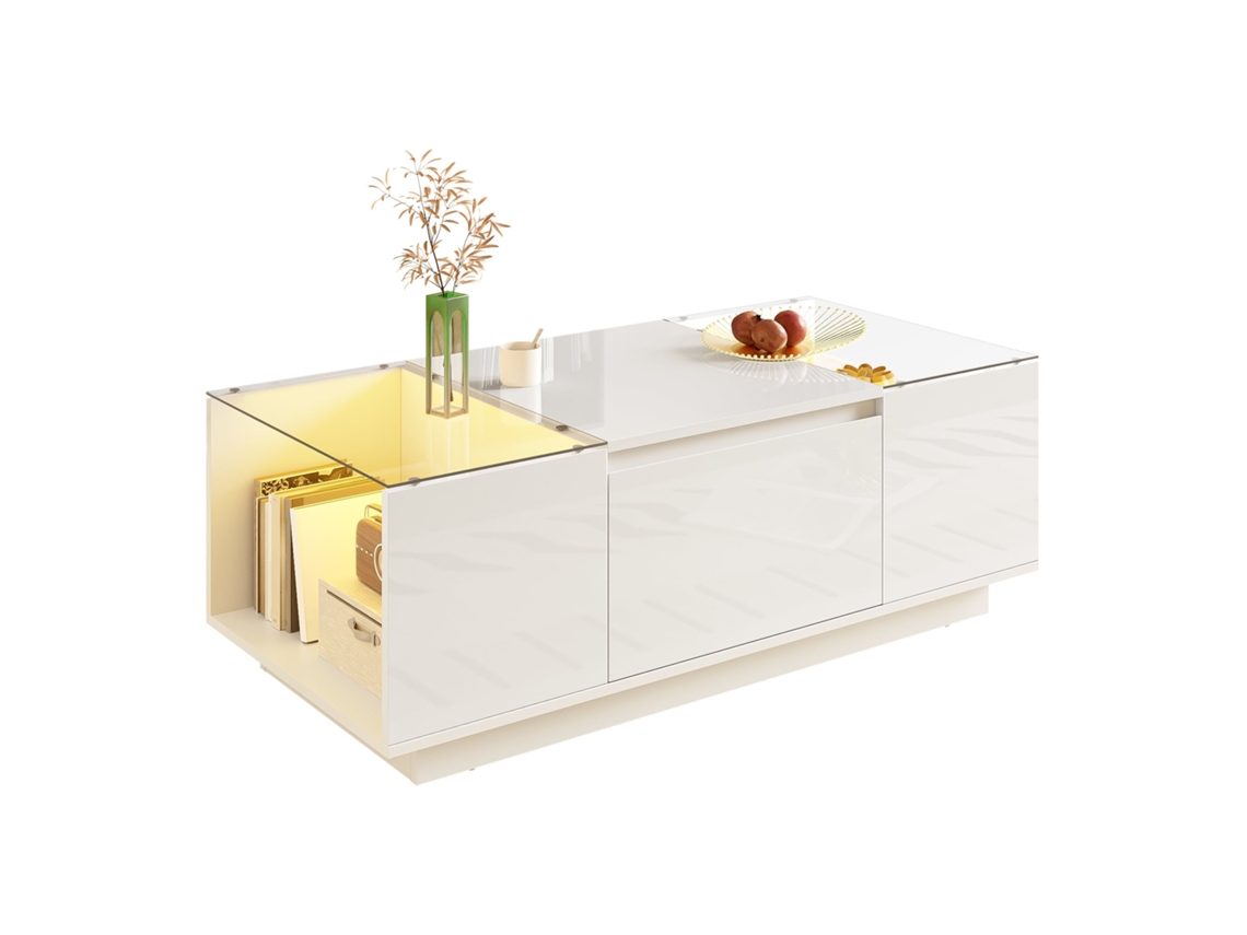 Mesa Centro Led Vidro 2 Gavetas Dimensão 105cm