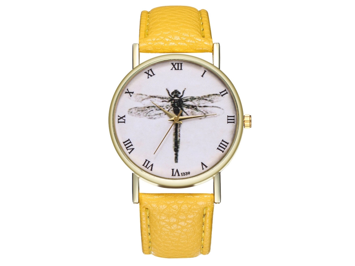 Reloj De Muñeca De Aleación Analógico De Cuarzo Con Dial Redondo Pareja Amarillo