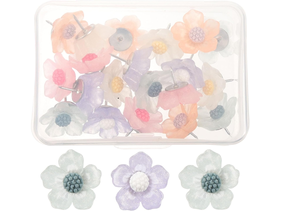 Aboofan Conjunto De 20 Tachinhas Transparentes Com Desenho De Flores, Em Resina E Arame, Para Cortiça Quadro