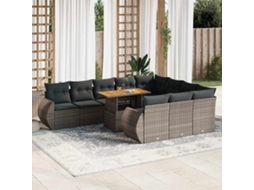 Vidaxl 11 Pcs Conjunto Sofás De Jardim C/ Almofadões Vime Pe Cinzento