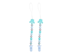 Mali 2pcs Cadeias Mordedoras de Chupeta de Silicone com Clips Pequenas Contas Verde para Bebê
