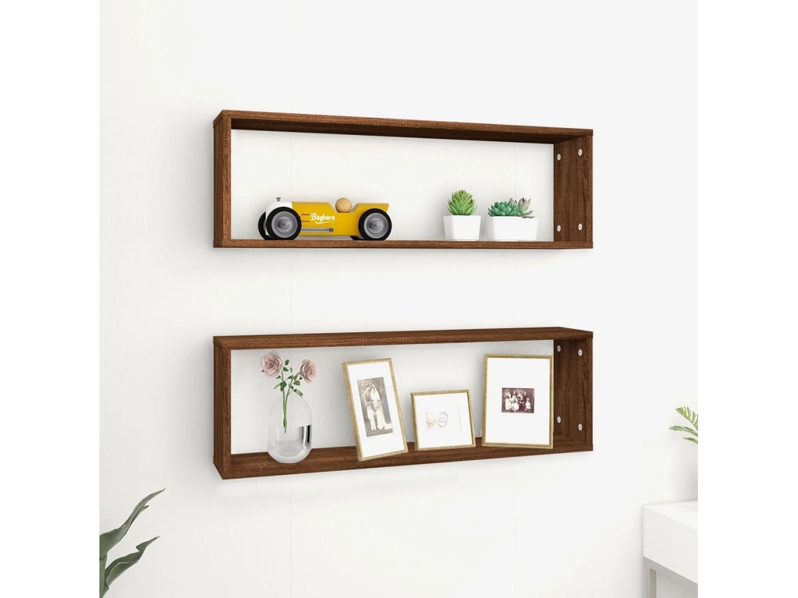 Vidaxl Prateleiras Em Cubo 2pcs Derivados De Madeira Carvalho Castanho
