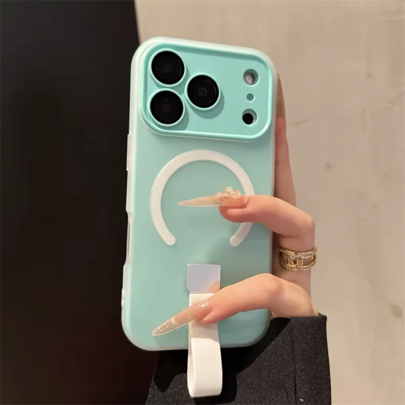 (verde 15plus) Capa Magnética Magsafe Para Celular Com Anel De Silicone, Material Macio.