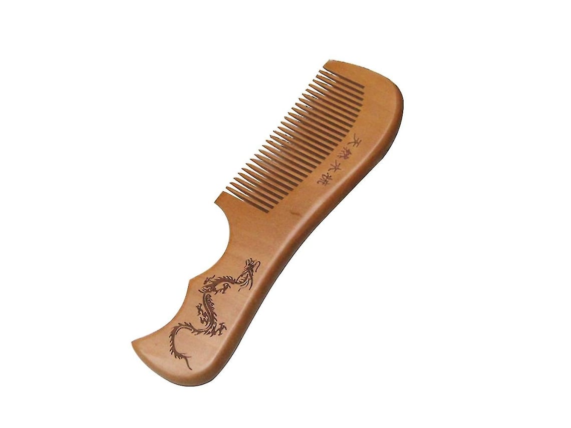 Pente De Madeira De Pêssego Com Gravação De Dragão E Fênix Para Uma Massagem Saudável E Antiestático Para Cuidados Com Os Cabelos. Jinyubo Store
